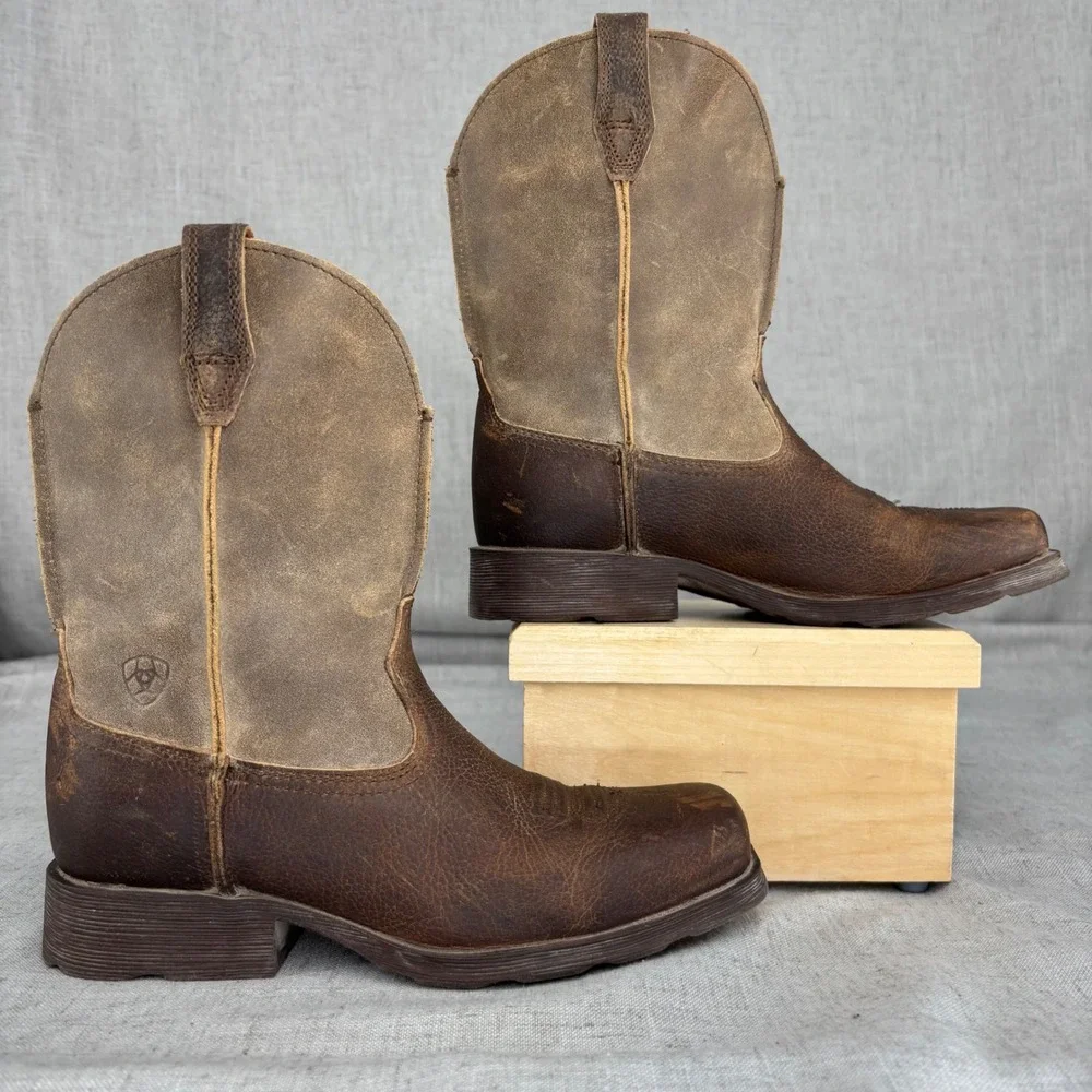 Ariat Rambler Western Boot Brown Leather Square Toe Cowboy Boots Kids Size 2